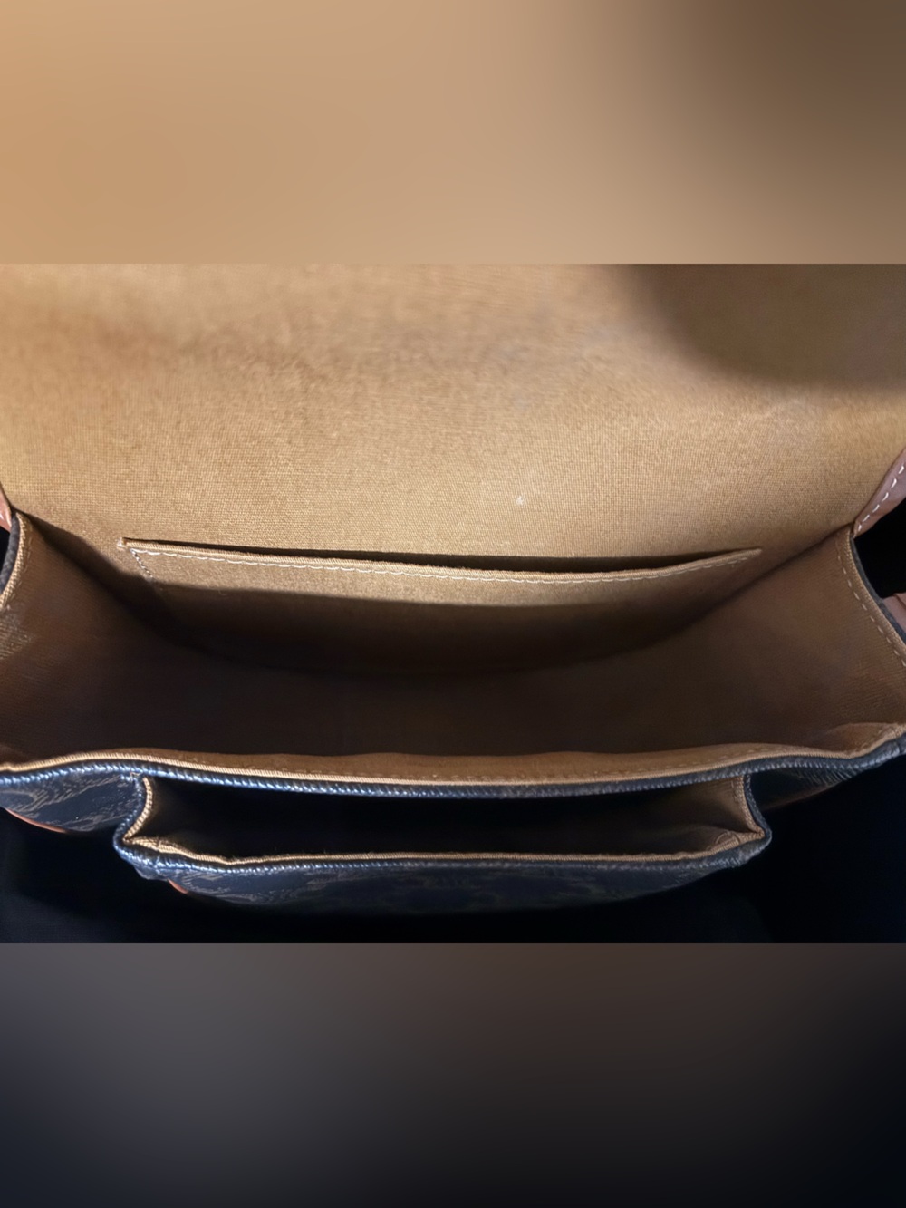 Celine Brown and Tan Triomphe Canvas Shoulder Bag - Picture 6 of 9